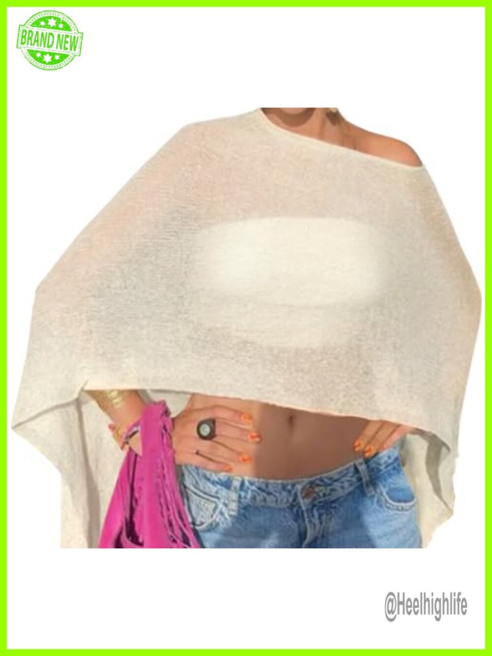 Sheer High Stretch Poncho Shawl Swim Cover-Up Off Shoulder Beach Pool